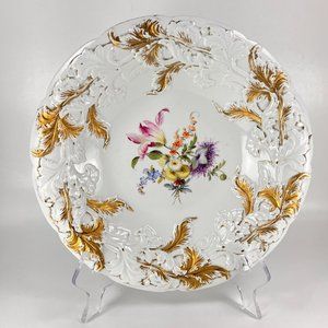 Antique Meissen Porcelain Bowl Plate Floral Gold Motif Germany
